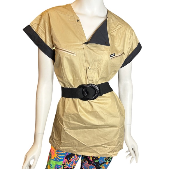 Vintage Other - Vintage 80s Marquis New York New Wave Tan Black Fitted Shirt